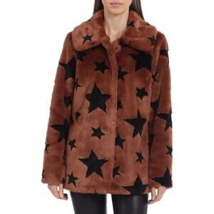 Avec Les Filles Star Faux Fur Coat Wide Spread Collar Jacket Brown Size 2XS